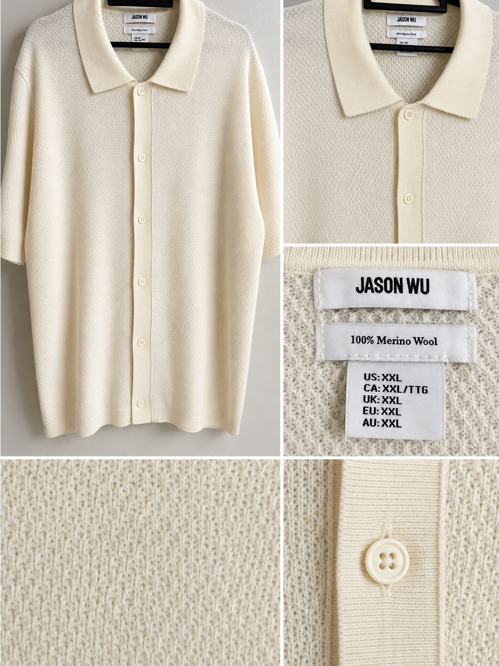 Marino Wool Cream Polo Cardigan